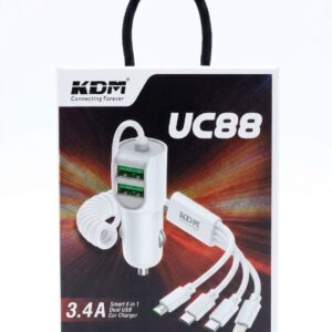 KDM 20W Smart 6-in-1 Dual USB Car Charger