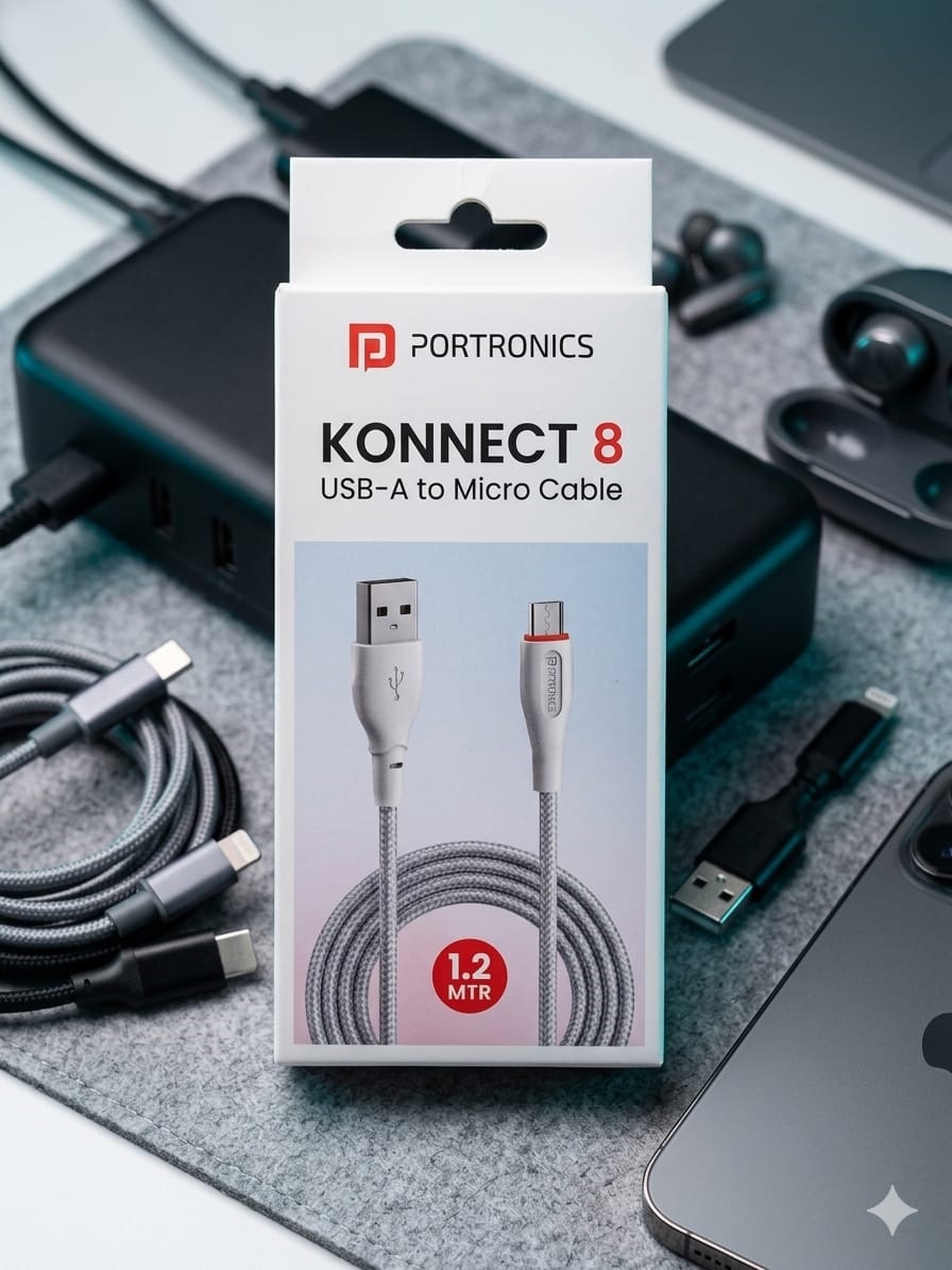 PORTRONICS KONNECT B 3.0A Fast Charging Micro USB Cable-1m Length (white)