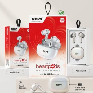 KDM HEARTPODS Wireless Earbuds Up To 40Hrs Music Time