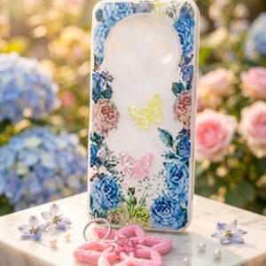 REDMI 14C, 3D Glitter Butterfly Floral LUXURY Flower Sparkle Back Cover