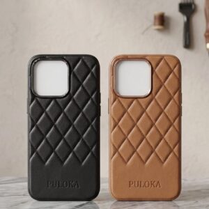 IPHONE 14Pro, PULOKA Premium Diamond Pattern Leather Back Cover