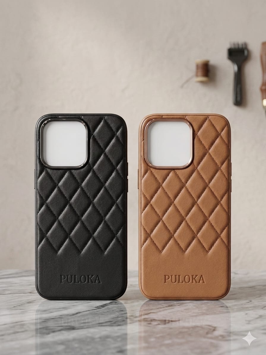 IPHONE 14Pro, PULOKA Premium Diamond Pattern Leather Back Cover