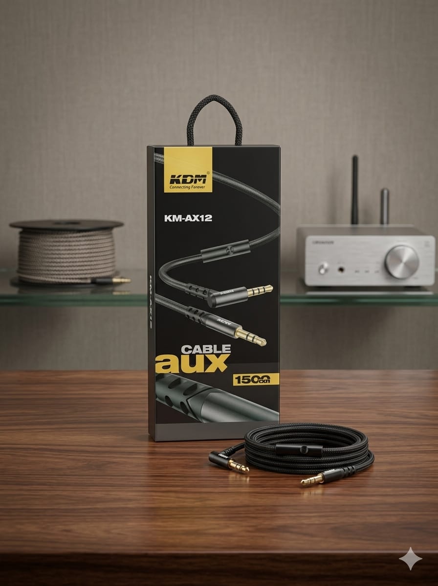 KDM KM-AX12 3.5mm Premium Braided Male-To-Male Stereo AUX Audio Cable