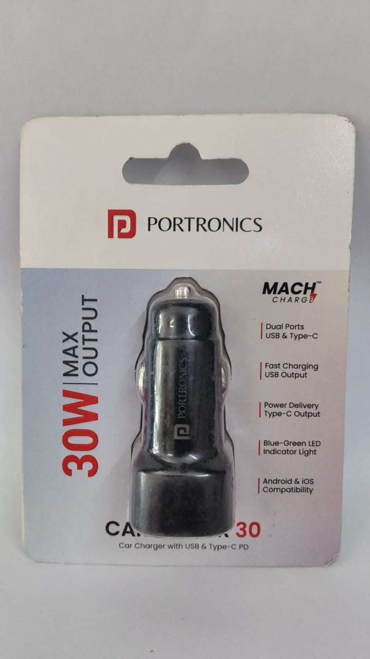 PORTRONICS CAR POWER 30 Dual OutPut Fast Car Charger With USB & Type-C PD