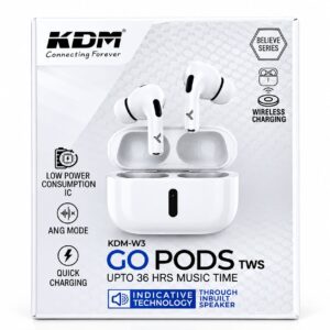 KDM W3 GO PODS- TWS Wireless Earbuds With 36H Playtime, ENC & Transparency Mode, White